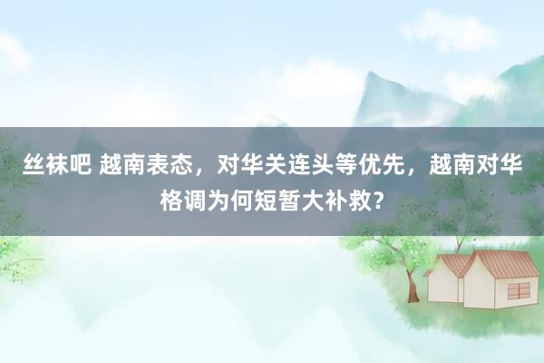 丝袜吧 越南表态，对华关连头等优先，越南对华格调为何短暂大补救？