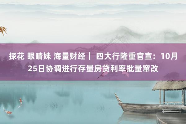 探花 眼睛妹 海量财经｜ 四大行隆重官宣：10月25日协调进行存量房贷利率批量窜改