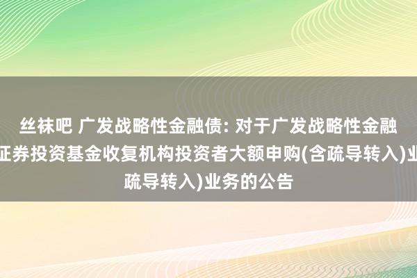 丝袜吧 广发战略性金融债: 对于广发战略性金融债债券型证券投资基金收复机构投资者大额申购(含疏导转入)业务的公告