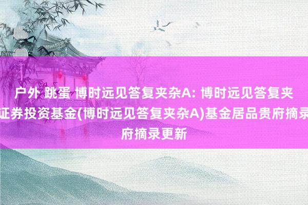 户外 跳蛋 博时远见答复夹杂A: 博时远见答复夹杂型证券投资基金(博时远见答复夹杂A)基金居品贵府摘录更新